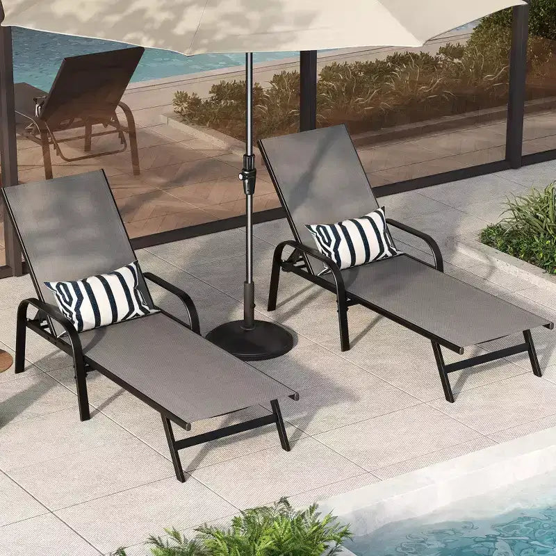 Set di 2 sedie a sdraio da esterno, lettino da giardino reclinabile in 5 posizioni, tessuto in textilene traspirante, struttura in metallo, reclinabile da patio per giardino, balcone