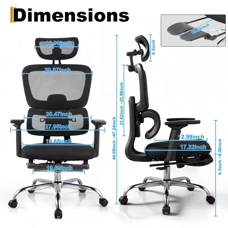 Sedia da ufficio/gaming ergonomica con schienale alto in rete, portata massima 180 kg con braccioli ribaltabili, poggiatesta, supporto lombare e gambe regolabili, reclinabile