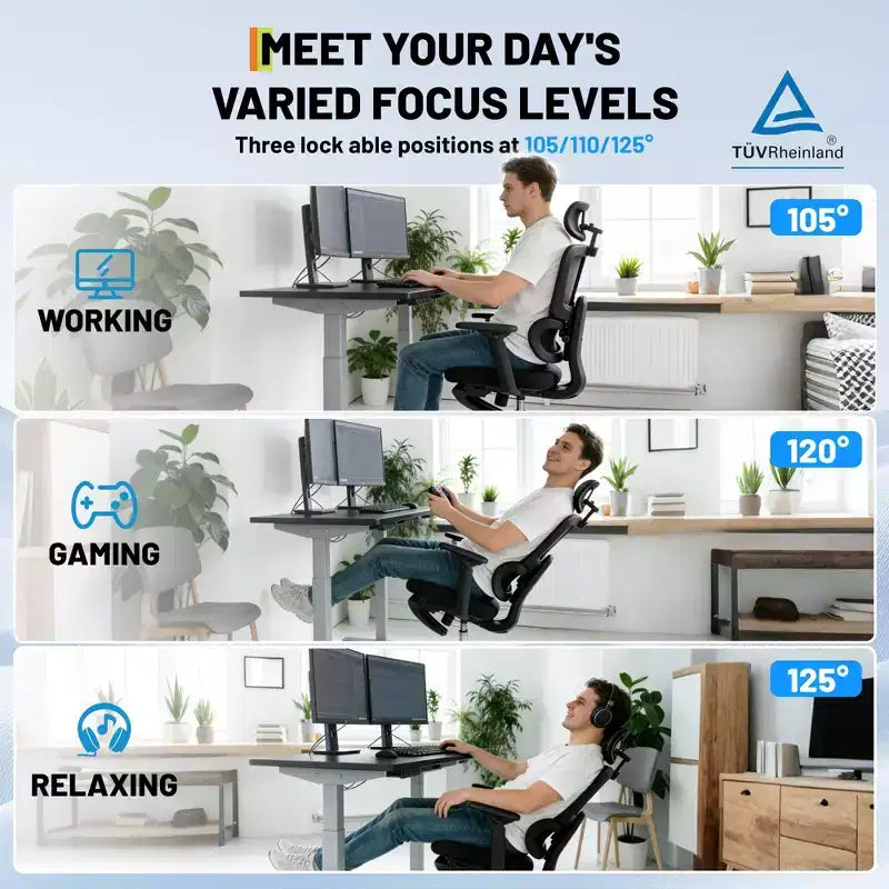 Sedia da ufficio/gaming ergonomica con schienale alto in rete, portata massima 180 kg con braccioli ribaltabili, poggiatesta, supporto lombare e gambe regolabili, reclinabile