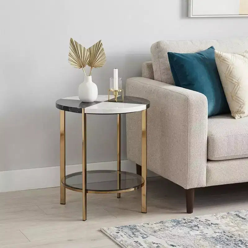 HomeRoots 24 Black Manufactured Wood And Iron Round End Table With Two Shelves