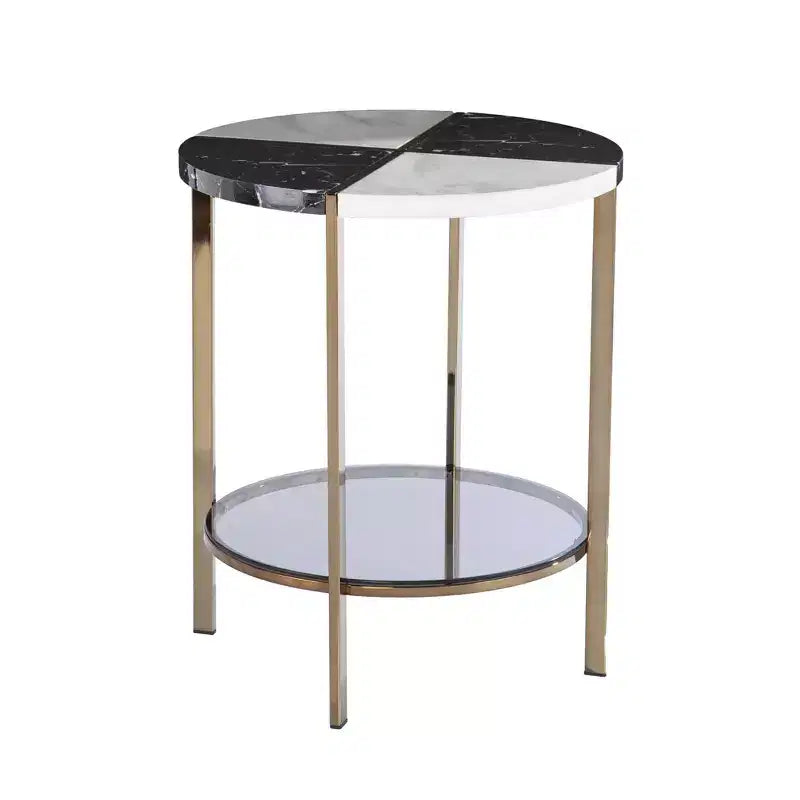 HomeRoots 24 Black Manufactured Wood And Iron Round End Table With Two Shelves