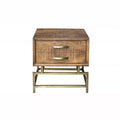HomeRoots 21 Brass And Brown Solid Wood And Iron Square End Table With Drawer