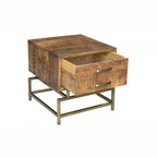 HomeRoots 21 Brass And Brown Solid Wood And Iron Square End Table With Drawer