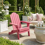 Gymax 1 Sedia Pieghevole Adirondack da Esterno con Design Resistente alle Intemperie e Portabevande Integrato per il Tuo Giardino Blu Navy/Rosso