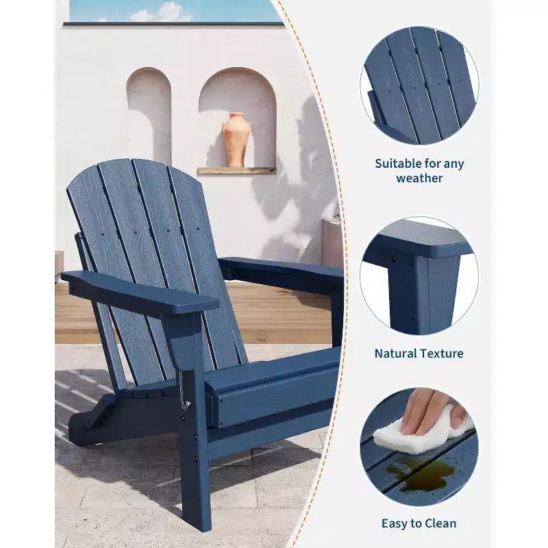 Folding Adirondack Chairs Set of 4 with 2 Side Tables, Modern Outdoor HDPE Chairs for Patio, Deck Balcony Backyard Lawn
