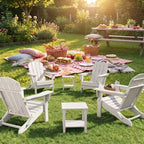 Folding Adirondack Chairs Set of 4 with 2 Side Tables, Modern Outdoor HDPE Chairs for Patio, Deck Balcony Backyard Lawn