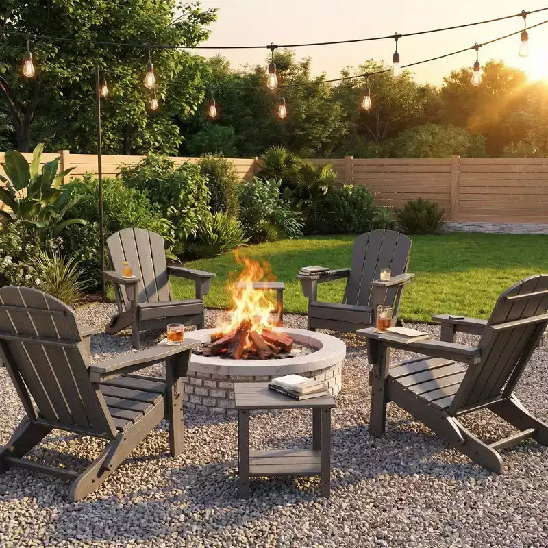 Folding Adirondack Chairs Set of 4 with 2 Side Tables, Modern Outdoor HDPE Chairs for Patio, Deck Balcony Backyard Lawn