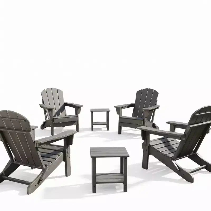 Set di 4 sedie Adirondack pieghevoli con 2 tavolini, moderne sedie da esterno in HDPE per patio, terrazza, balcone, prato