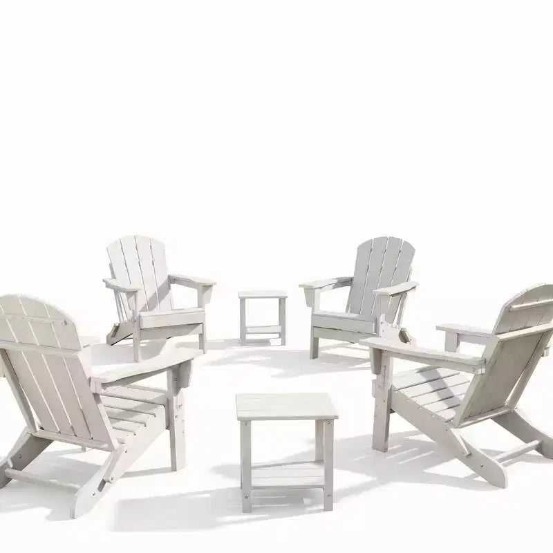 Set di 4 sedie Adirondack pieghevoli con 2 tavolini, moderne sedie da esterno in HDPE per patio, terrazza, balcone, prato