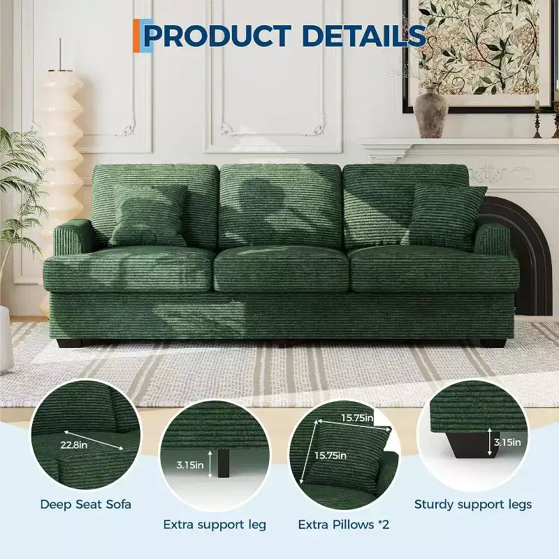 SunnyFurn Divano a Nuvola in Peluche da 218 cm, 3 Posti con Sedute Profonde, 2 Cuscini Rimovibili per Lo Schienale e Cuscini Decorativi per Soggiorno/Camera da Letto/Appartamenti