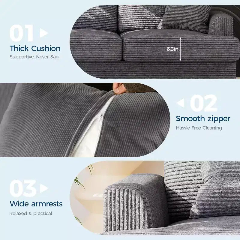 SunnyFurn Divano a Nuvola in Peluche da 218 cm, 3 Posti con Sedute Profonde, 2 Cuscini Rimovibili per Lo Schienale e Cuscini Decorativi per Soggiorno/Camera da Letto/Appartamenti