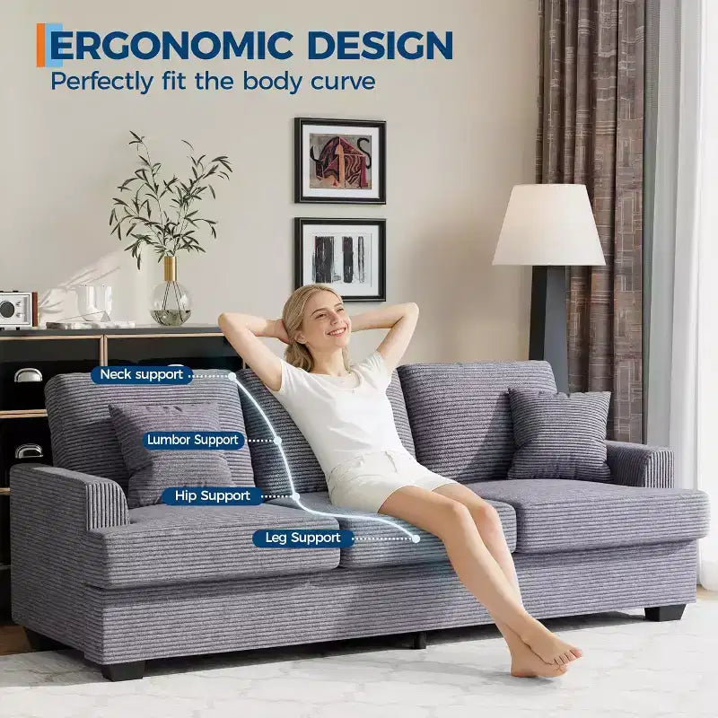 SunnyFurn Divano a Nuvola in Peluche da 218 cm, 3 Posti con Sedute Profonde, 2 Cuscini Rimovibili per Lo Schienale e Cuscini Decorativi per Soggiorno/Camera da Letto/Appartamenti