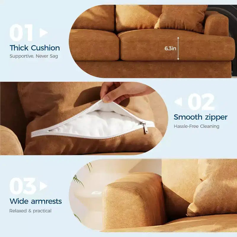SunnyFurn Divano a Nuvola in Peluche da 218 cm, 3 Posti con Sedute Profonde, 2 Cuscini Rimovibili per Lo Schienale e Cuscini Decorativi per Soggiorno/Camera da Letto/Appartamenti