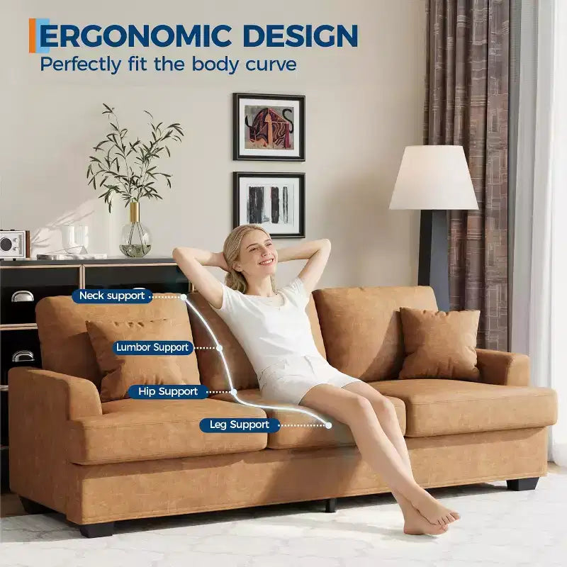 SunnyFurn Divano a Nuvola in Peluche da 218 cm, 3 Posti con Sedute Profonde, 2 Cuscini Rimovibili per Lo Schienale e Cuscini Decorativi per Soggiorno/Camera da Letto/Appartamenti