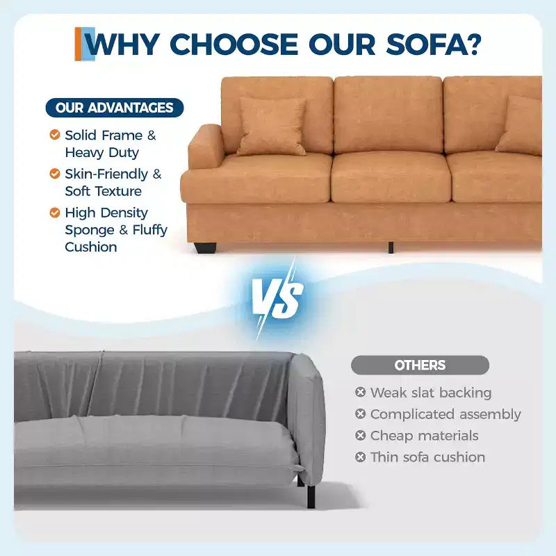 SunnyFurn Divano a Nuvola in Peluche da 218 cm, 3 Posti con Sedute Profonde, 2 Cuscini Rimovibili per Lo Schienale e Cuscini Decorativi per Soggiorno/Camera da Letto/Appartamenti