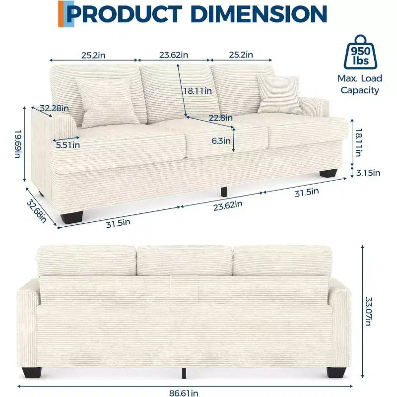 SunnyFurn Divano a Nuvola in Peluche da 218 cm, 3 Posti con Sedute Profonde, 2 Cuscini Rimovibili per Lo Schienale e Cuscini Decorativi per Soggiorno/Camera da Letto/Appartamenti