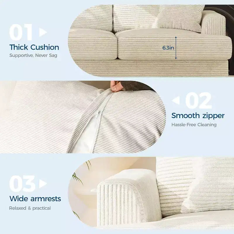 SunnyFurn Divano a Nuvola in Peluche da 218 cm, 3 Posti con Sedute Profonde, 2 Cuscini Rimovibili per Lo Schienale e Cuscini Decorativi per Soggiorno/Camera da Letto/Appartamenti