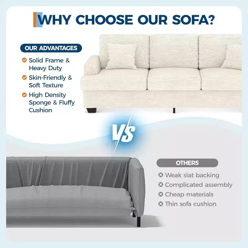 SunnyFurn Divano a Nuvola in Peluche da 218 cm, 3 Posti con Sedute Profonde, 2 Cuscini Rimovibili per Lo Schienale e Cuscini Decorativi per Soggiorno/Camera da Letto/Appartamenti