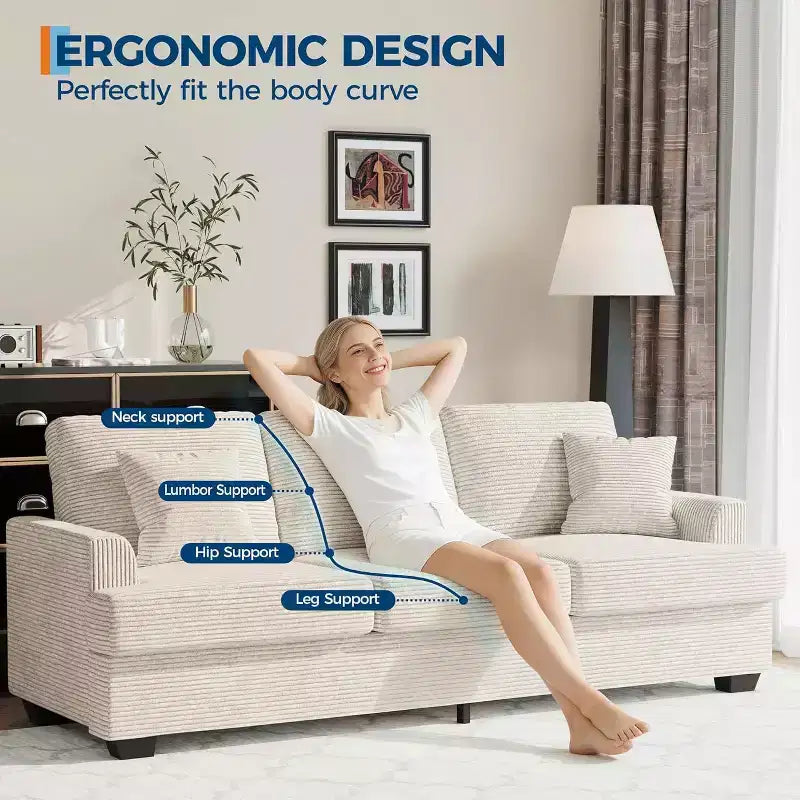 SunnyFurn Divano a Nuvola in Peluche da 218 cm, 3 Posti con Sedute Profonde, 2 Cuscini Rimovibili per Lo Schienale e Cuscini Decorativi per Soggiorno/Camera da Letto/Appartamenti