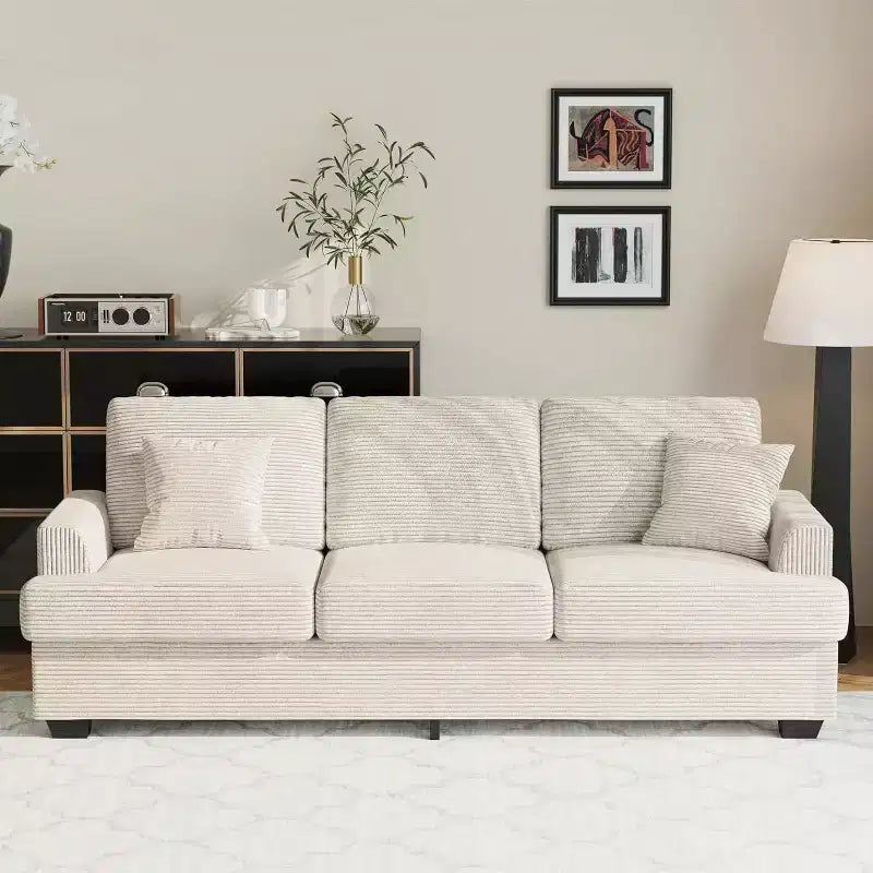 SunnyFurn Divano a Nuvola in Peluche da 218 cm, 3 Posti con Sedute Profonde, 2 Cuscini Rimovibili per Lo Schienale e Cuscini Decorativi per Soggiorno/Camera da Letto/Appartamenti