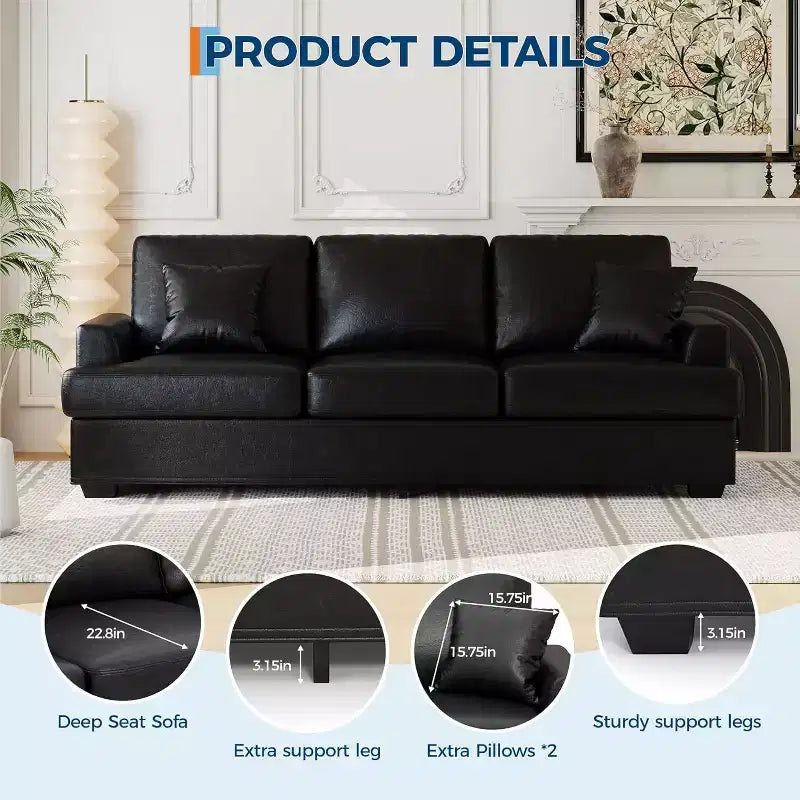 SunnyFurn Divano a Nuvola in Peluche da 218 cm, 3 Posti con Sedute Profonde, 2 Cuscini Rimovibili per Lo Schienale e Cuscini Decorativi per Soggiorno/Camera da Letto/Appartamenti