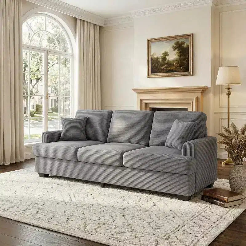 SunnyFurn 86 Plush Cloud Sofa, 3-Seater with Deep Seats, 2 Removable Back Cushions & Throw Pillows for Living Room/Bedroom/Apartments
