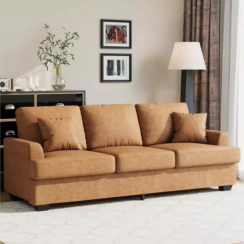 SunnyFurn 86 Plush Cloud Sofa, 3-Seater with Deep Seats, 2 Removable Back Cushions & Throw Pillows for Living Room/Bedroom/Apartments