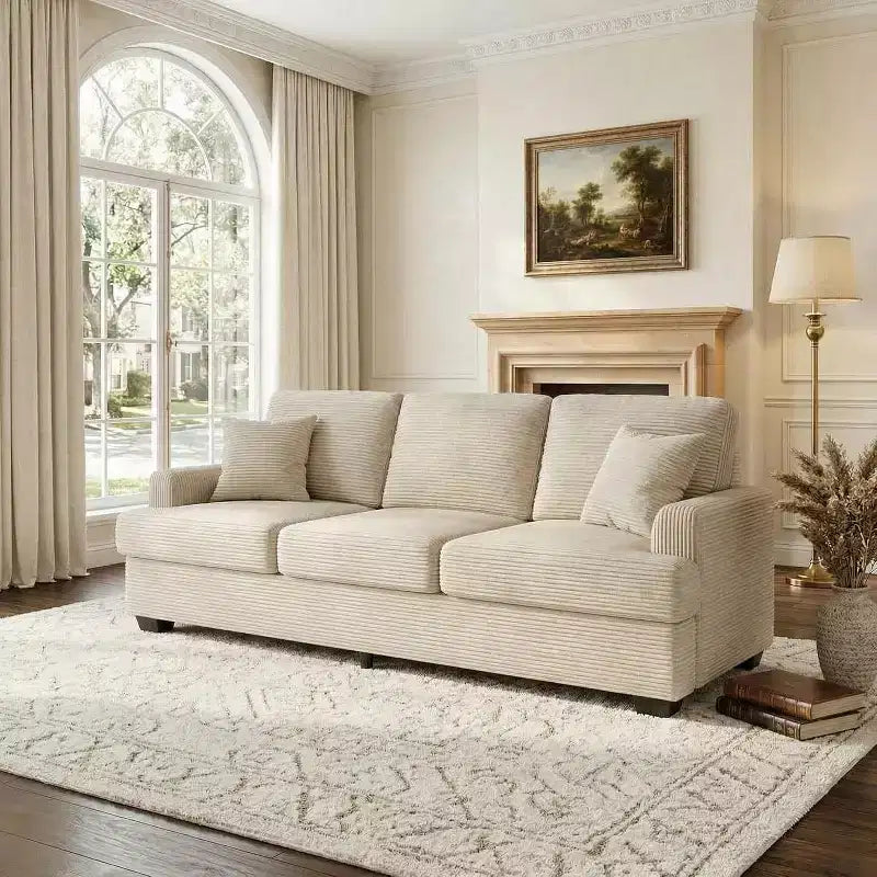 SunnyFurn 86 Plush Cloud Sofa, 3-Seater with Deep Seats, 2 Removable Back Cushions & Throw Pillows for Living Room/Bedroom/Apartments