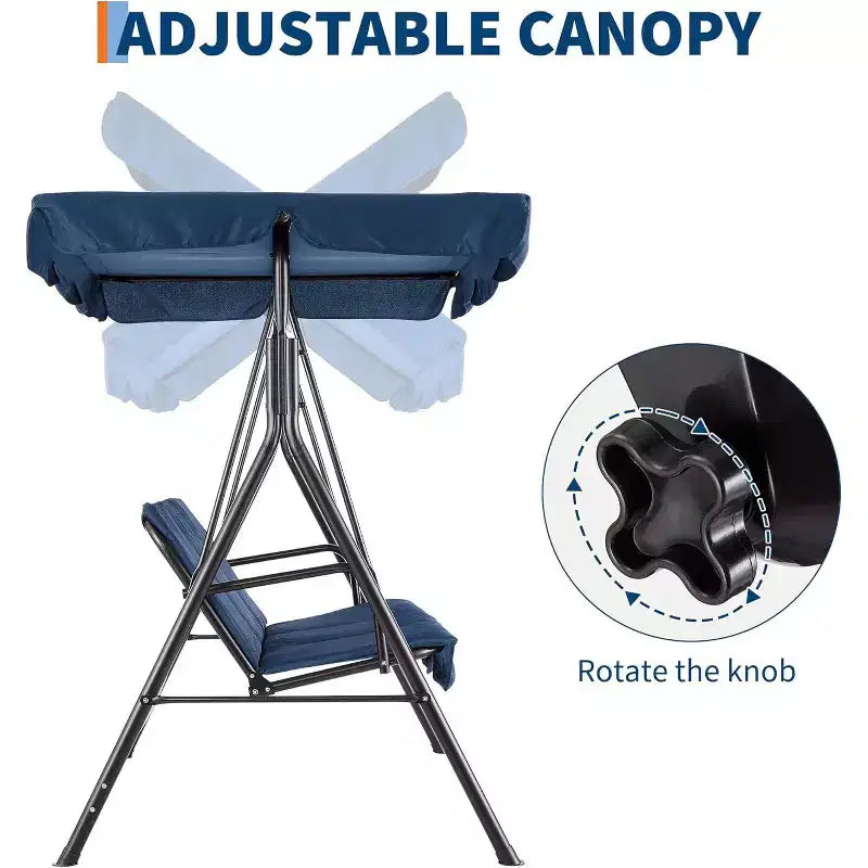 LinTimes Porch Swing with Stand and Adjustable Canopy, 600lb Capacity, Powder-Coated Metal Frame, Water-Resistant Fabric for Patio, Backyard