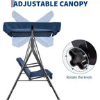 LinTimes Porch Swing with Stand and Adjustable Canopy, 600lb Capacity, Powder-Coated Metal Frame, Water-Resistant Fabric for Patio, Backyard