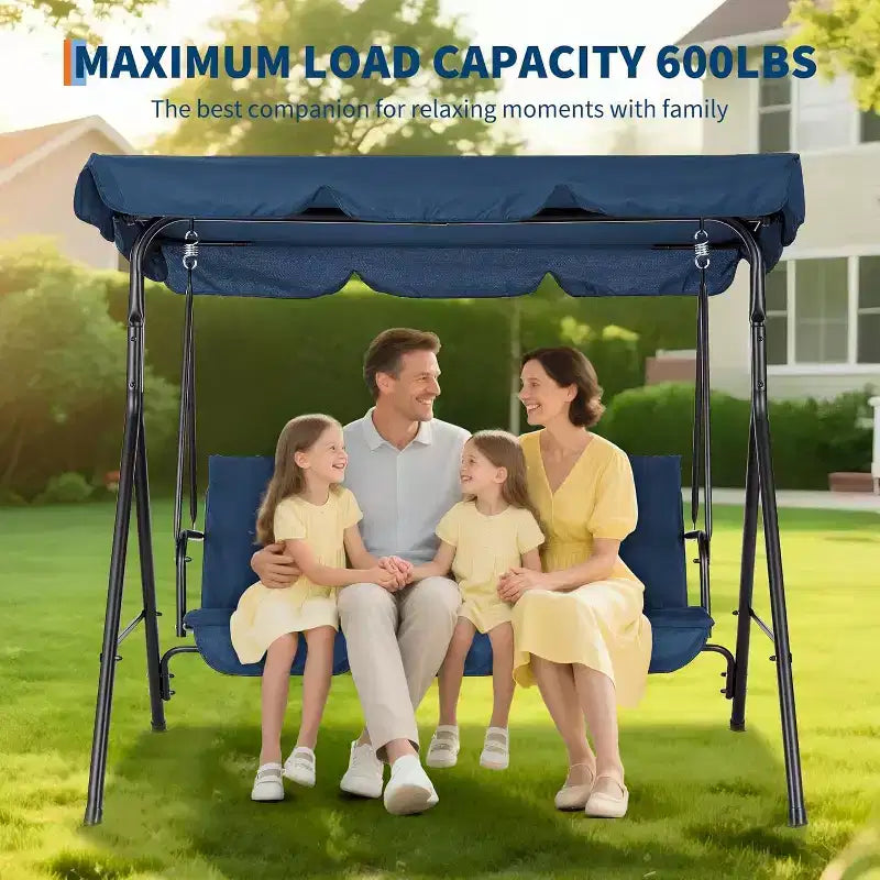 LinTimes Porch Swing with Stand and Adjustable Canopy, 600lb Capacity, Powder-Coated Metal Frame, Water-Resistant Fabric for Patio, Backyard