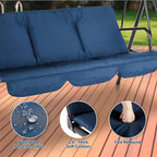 LinTimes Porch Swing with Stand and Adjustable Canopy, 600lb Capacity, Powder-Coated Metal Frame, Water-Resistant Fabric for Patio, Backyard