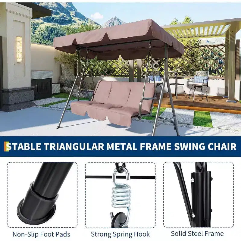 LinTimes Porch Swing with Stand and Adjustable Canopy, 600lb Capacity, Powder-Coated Metal Frame, Water-Resistant Fabric for Patio, Backyard