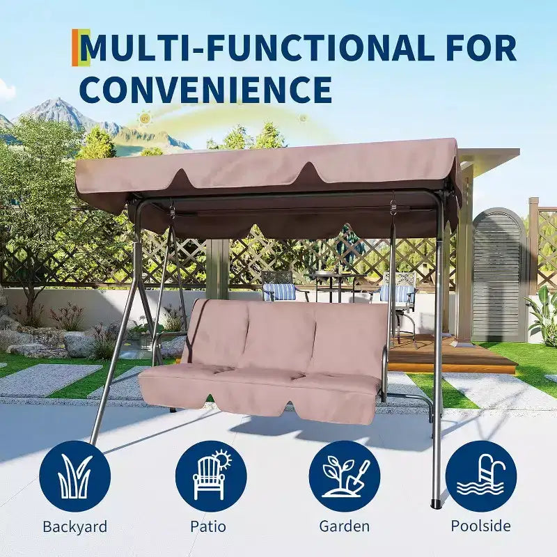 LinTimes Porch Swing with Stand and Adjustable Canopy, 600lb Capacity, Powder-Coated Metal Frame, Water-Resistant Fabric for Patio, Backyard