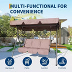 LinTimes Porch Swing with Stand and Adjustable Canopy, 600lb Capacity, Powder-Coated Metal Frame, Water-Resistant Fabric for Patio, Backyard