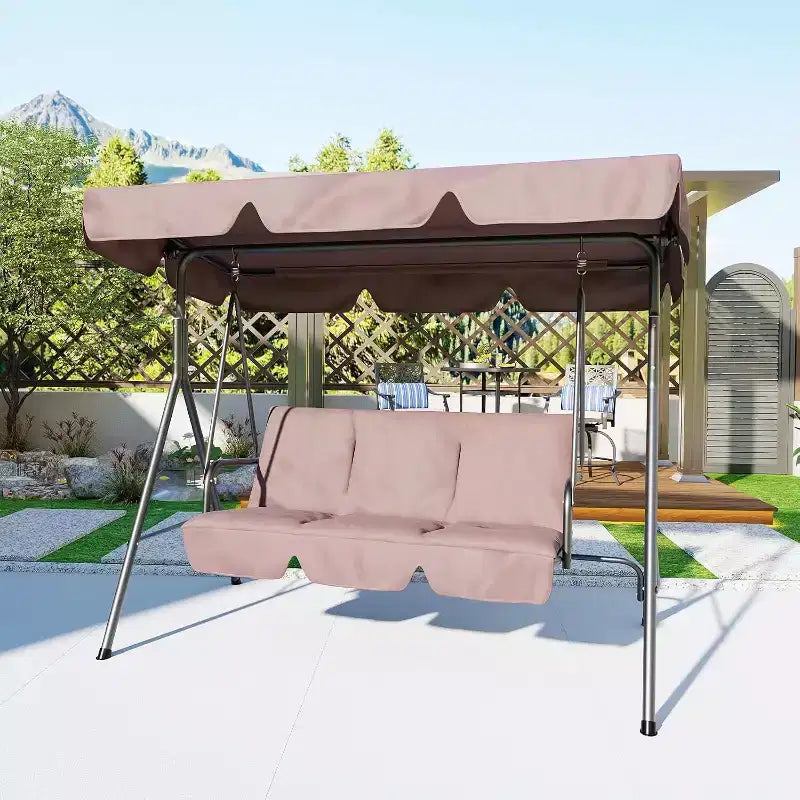 LinTimes Porch Swing with Stand and Adjustable Canopy, 600lb Capacity, Powder-Coated Metal Frame, Water-Resistant Fabric for Patio, Backyard