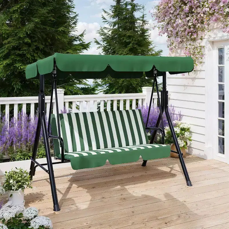 LinTimes Porch Swing with Stand and Adjustable Canopy, 600lb Capacity, Powder-Coated Metal Frame, Water-Resistant Fabric for Patio, Backyard