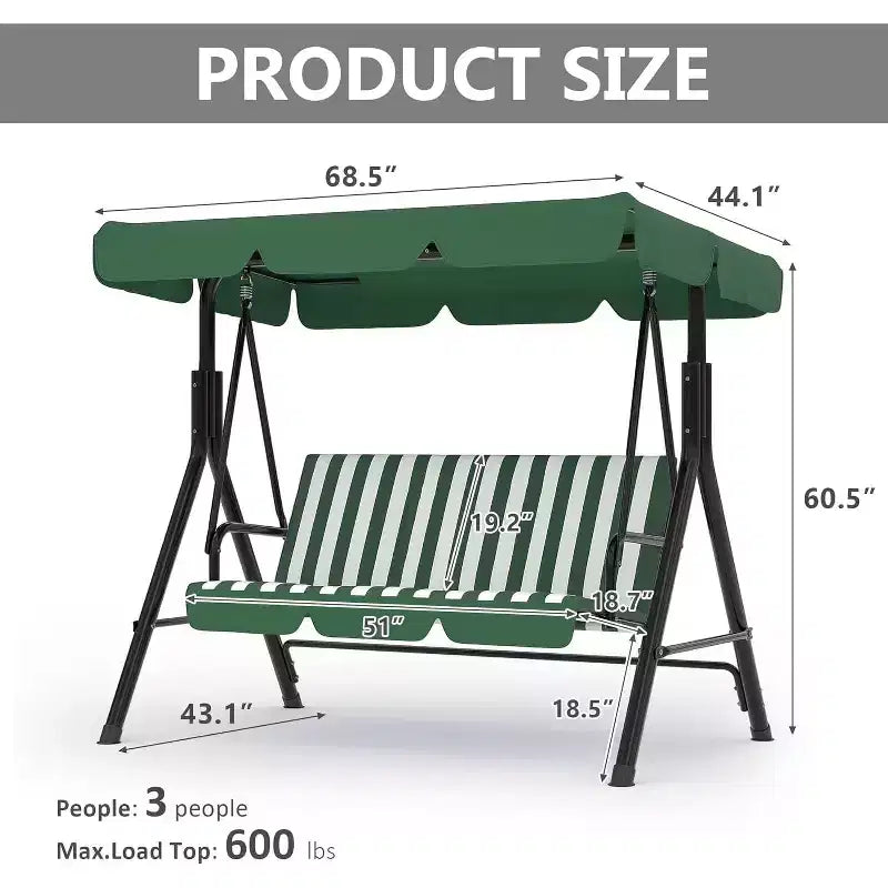 LinTimes Porch Swing with Stand and Adjustable Canopy, 600lb Capacity, Powder-Coated Metal Frame, Water-Resistant Fabric for Patio, Backyard