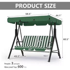 LinTimes Porch Swing with Stand and Adjustable Canopy, 600lb Capacity, Powder-Coated Metal Frame, Water-Resistant Fabric for Patio, Backyard