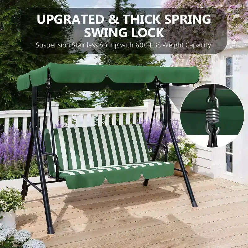 LinTimes Porch Swing with Stand and Adjustable Canopy, 600lb Capacity, Powder-Coated Metal Frame, Water-Resistant Fabric for Patio, Backyard