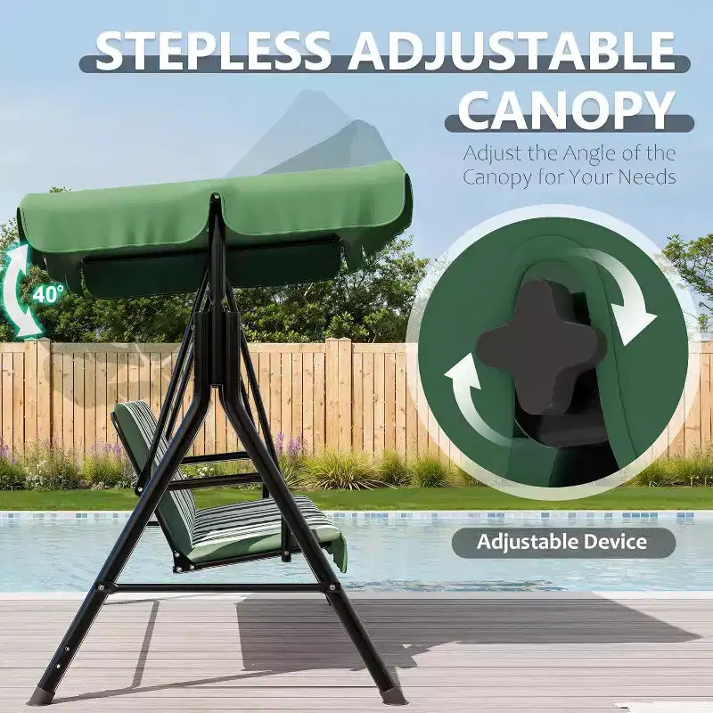 LinTimes Porch Swing with Stand and Adjustable Canopy, 600lb Capacity, Powder-Coated Metal Frame, Water-Resistant Fabric for Patio, Backyard
