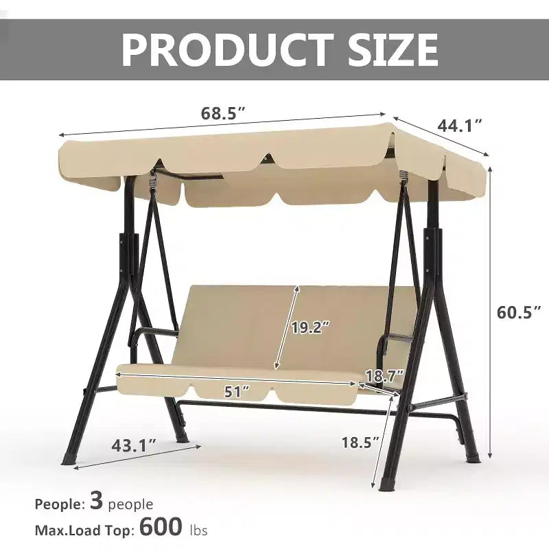 LinTimes Porch Swing with Stand and Adjustable Canopy, 600lb Capacity, Powder-Coated Metal Frame, Water-Resistant Fabric for Patio, Backyard