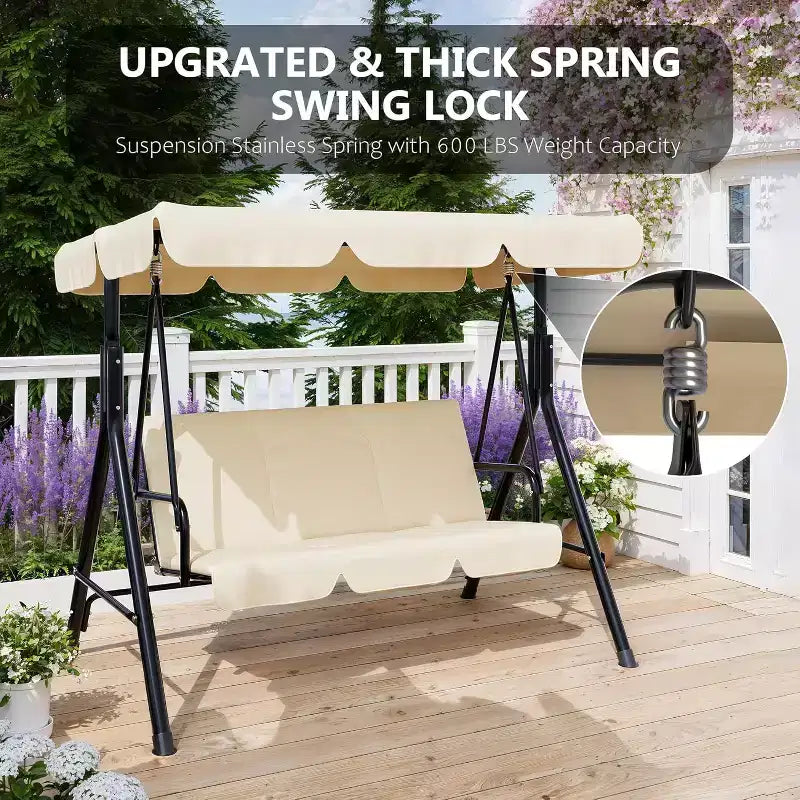 LinTimes Porch Swing with Stand and Adjustable Canopy, 600lb Capacity, Powder-Coated Metal Frame, Water-Resistant Fabric for Patio, Backyard