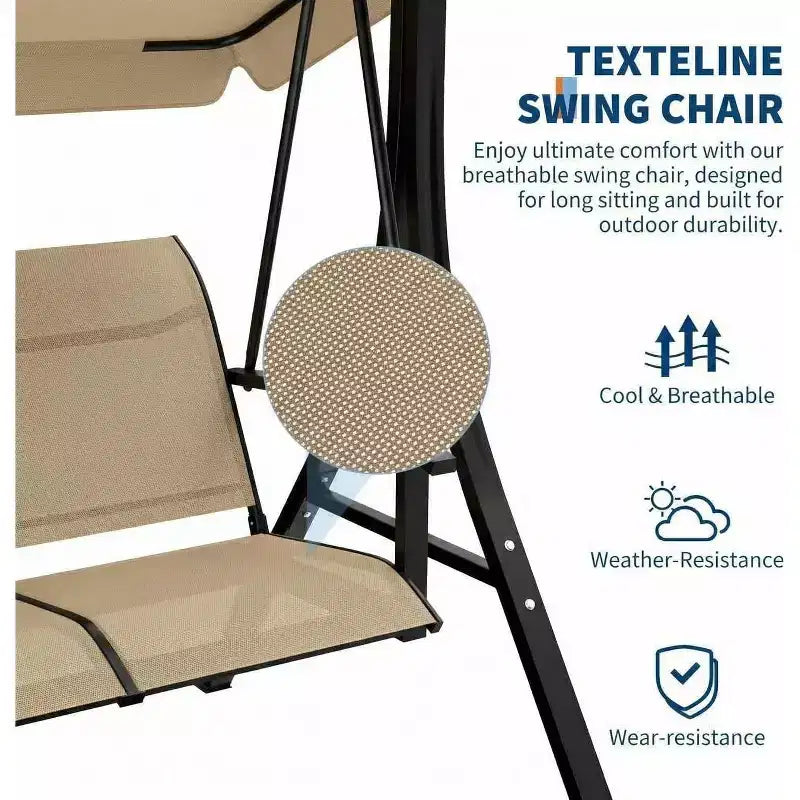 LinTimes Porch Swing with Stand and Adjustable Canopy, 600lb Capacity, Powder-Coated Metal Frame, Water-Resistant Fabric for Patio, Backyard