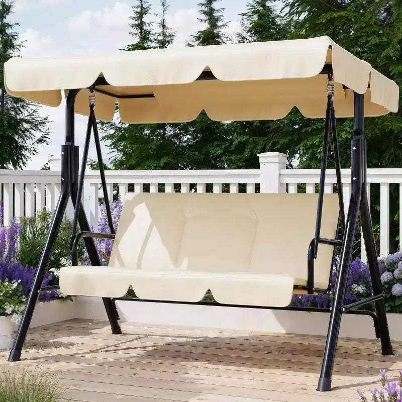 Dondolo da portico LinTimes con supporto e tettuccio regolabile, capacità 270 kg, telaio in metallo verniciato a polvere, tessuto resistente all'acqua per patio, giardino