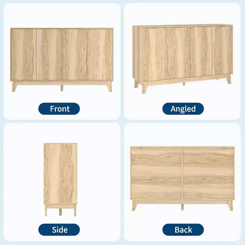 LinTimes 55 Fluted Sideboard Cabinet with Adjustable Shelves, Modern Storage for Living Room, Kitchen, Entryway