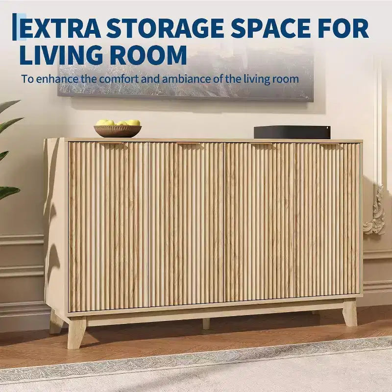 LinTimes 55 Fluted Sideboard Cabinet with Adjustable Shelves, Modern Storage for Living Room, Kitchen, Entryway