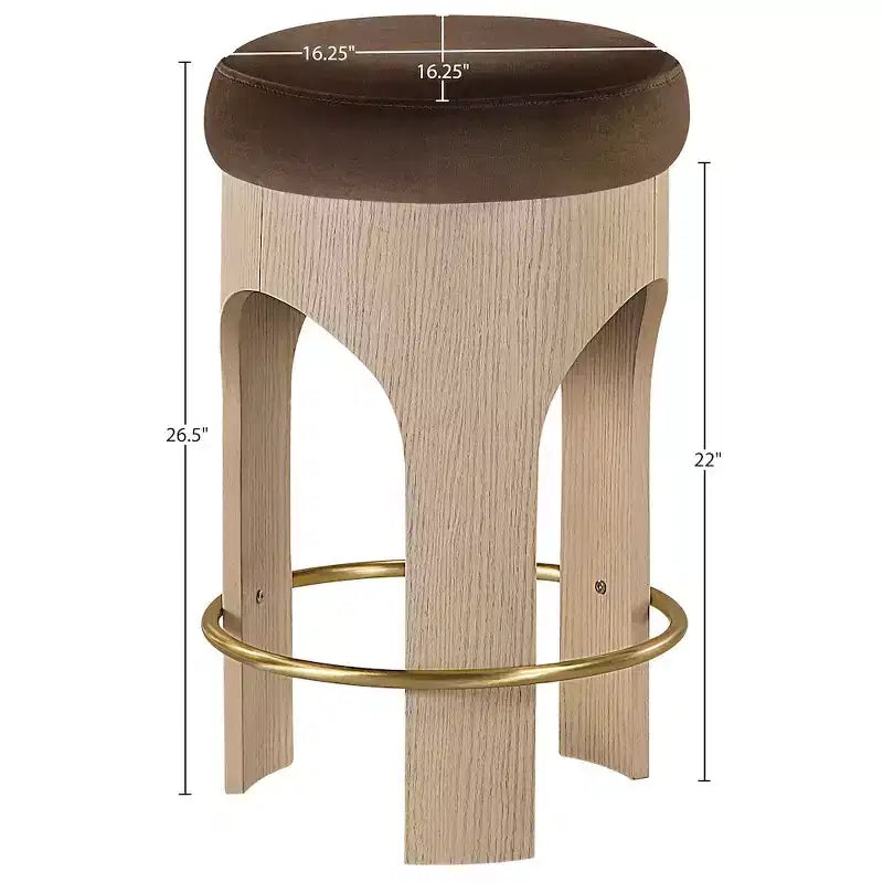 Meridian Furniture Bocceli Natural Finish Velvet Upholstered Counter Stool
