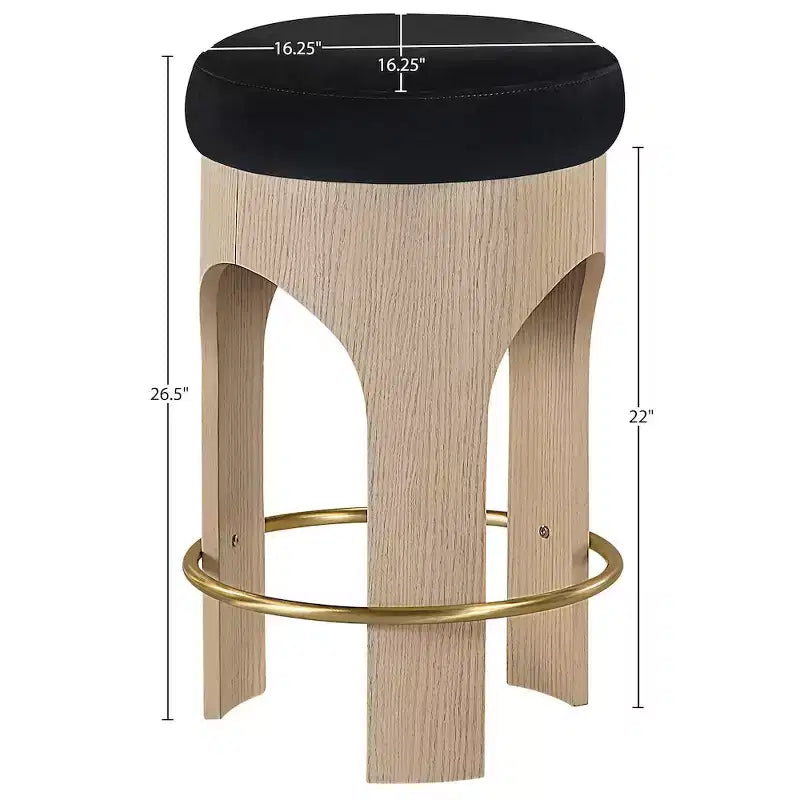 Meridian Furniture Bocceli Natural Finish Velvet Upholstered Counter Stool