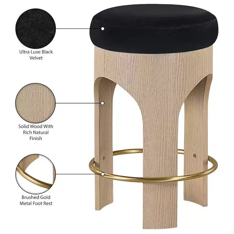 Meridian Furniture Bocceli Natural Finish Velvet Upholstered Counter Stool